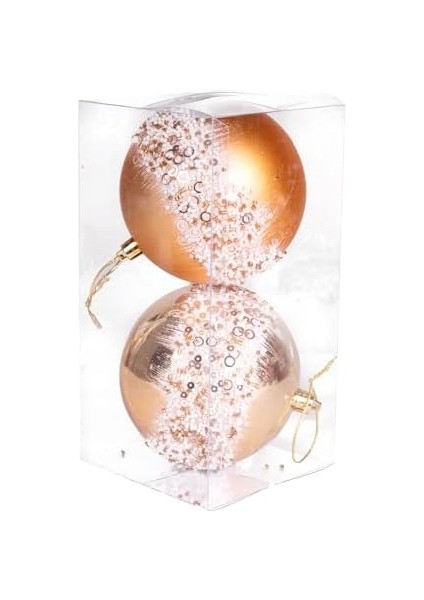 Yılbaşı Topu Beyaz Boncuk ve Gold Halka Desenli 2'li Paket Gold 10 Cm. fiyatları