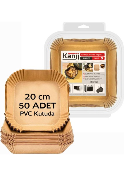 50 Adet Air Fryer Pişirme Kağıdı 20 cm - Tek Kullanımlık, Yapışmaz, Yağ Geçirmez, Kare Tabak Model Hava Fritöz Yağlı Kağıdı Pvc Ambalaj