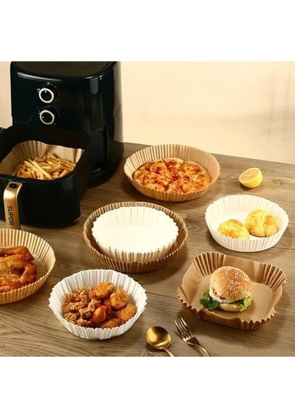 50 Adet Air Fryer Pişirme Kağıdı 20 cm - Tek Kullanımlık, Yapışmaz, Yağ Geçirmez, Kare Tabak Model Hava Fritöz Yağlı Kağıdı Pvc Ambalaj modelleri