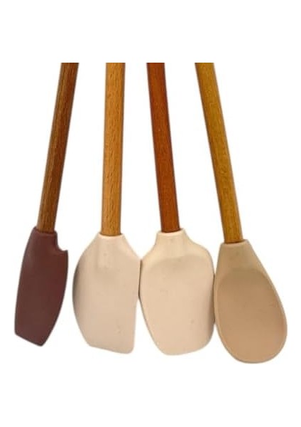 4 Adet 4 Renk Ahşap Saplı Pastel Renkli Isıya Dayanıklı Silikon Spatula Seti Mutfak Seti Renkli Kaşık Spatula Pastel Renkler fiyatları