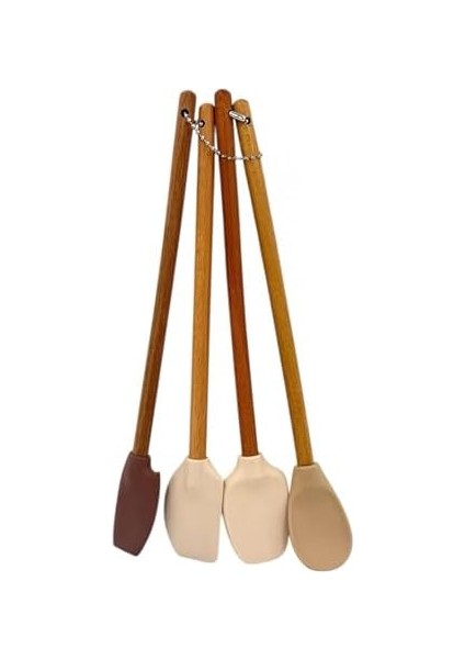 4 Adet 4 Renk Ahşap Saplı Pastel Renkli Isıya Dayanıklı Silikon Spatula Seti Mutfak Seti Renkli Kaşık Spatula Pastel Renkler modelleri