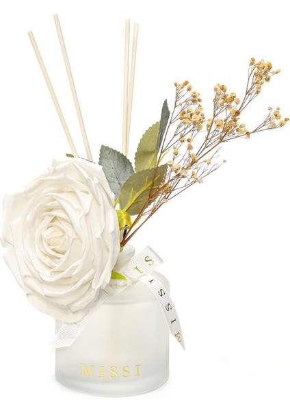 200 ml Buzlu Cam Şişe Beyaz Gül Dekorlu White Jasmine Oda Kokusu