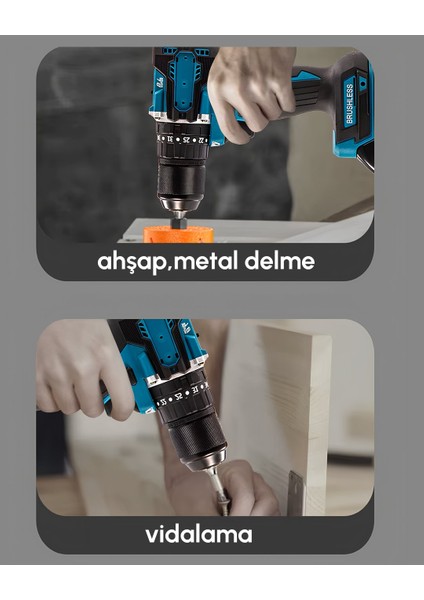 PH251 Kömürsüz 58VF 5AH Çelik Gövde Çelik Şanzıman Bakır Sargılı 5 Pilli Çift Akülü Vidalama Şarjlı Matkap 84 Parça modelleri