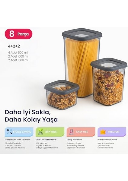 Life Tower Premium 8 Li Saklama Kabı Seti - 3 Farklı Boy, Dikey Tasarım, Kilitli Kapak, Bpa Içermez fiyatları