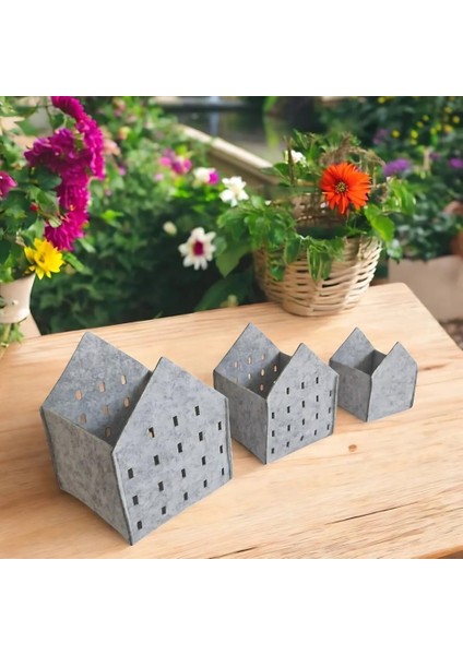 3 Lü Keçe Saklama Kutusu - Dekoratif Organizer Sepet Seti, Farklı Boyutlarda Çok Amaçlı Keçe Kutu (S-M-L)