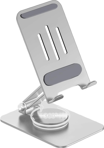 Çok Yönlü 360° Dönebilen Metal Gövdeli Telefon Standı Ayarlanabilir ve Katlanabilir Masa Üstü Ev ve Ofis Kullanımı Için Tüm Telefonlarla Uyumlu Tutucu (Gümüş)