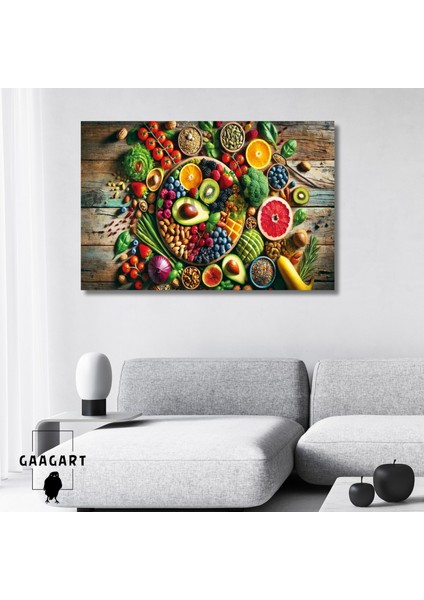 Tekli Yatay Kanvas Duvar Tablosu Diyetisyen Tablosu Sağlıklı Yiyecekler