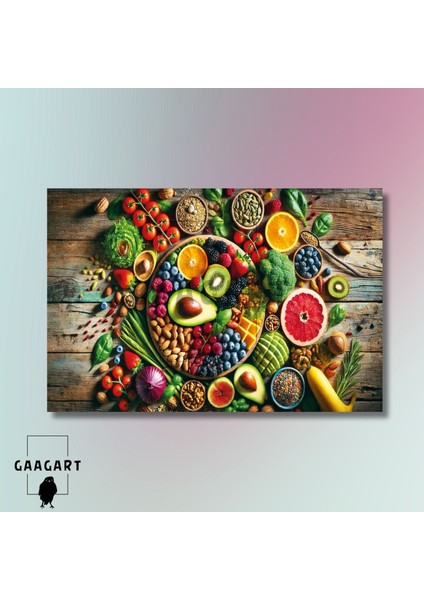 Tekli Yatay Kanvas Duvar Tablosu Diyetisyen Tablosu Sağlıklı Yiyecekler modelleri