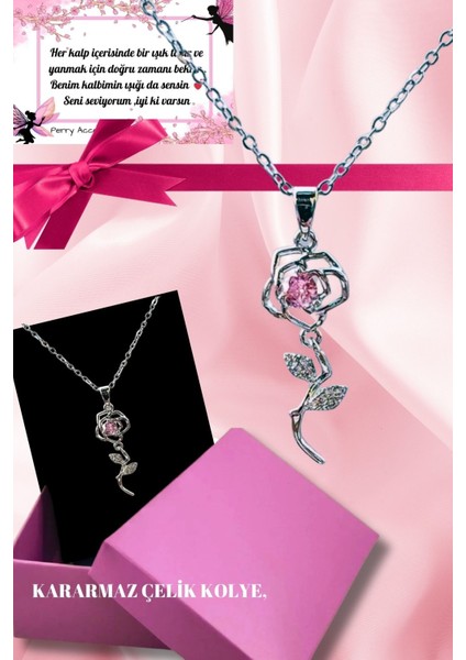 LED Işıklı Solmayan Sonsuzluk Gülü ve Pembe Taş Kararmaz Çelik Kolye Yüzük Küpe Seti fiyatları