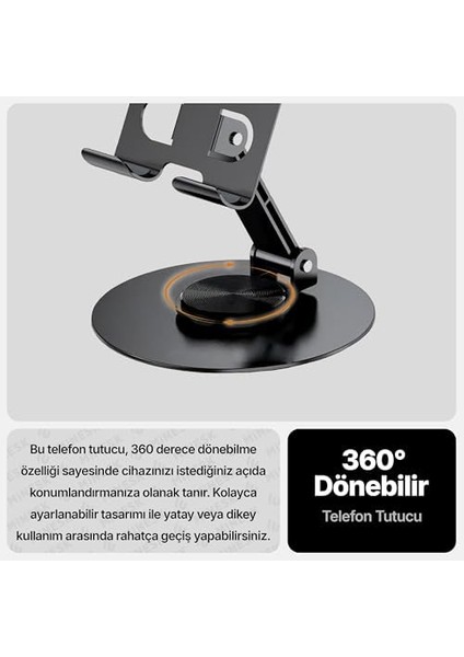 Çok Yönlü 360° Dönebilen Metal Gövdeli Telefon Standı Ayarlanabilir ve Katlanabilir Ev ve Ofis Kullanımı Için Tüm Telefonlarla Uyumlu Tutucu (Masaüstü) modelleri