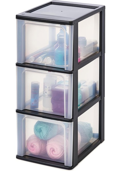 Ohyama, Plastik Çekmece Kutusu, 3 Derin Çekmeceli, Siyah, Easy-Pull Sistemi, A4, A5 ve A6 Formatında, Çalışma Masası Düzenleyici, Ofis, Okul, Kırtasiye Malzemeleri Için, Bpa Içermez, Çekmeceli