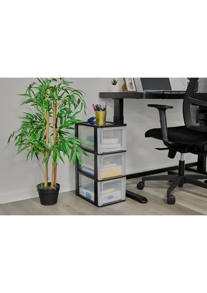 Ohyama, Plastik Çekmece Kutusu, 3 Derin Çekmeceli, Siyah, Easy-Pull Sistemi, A4, A5 ve A6 Formatında, Çalışma Masası Düzenleyici, Ofis, Okul, Kırtasiye Malzemeleri Için, Bpa Içermez, Çekmeceli modelleri