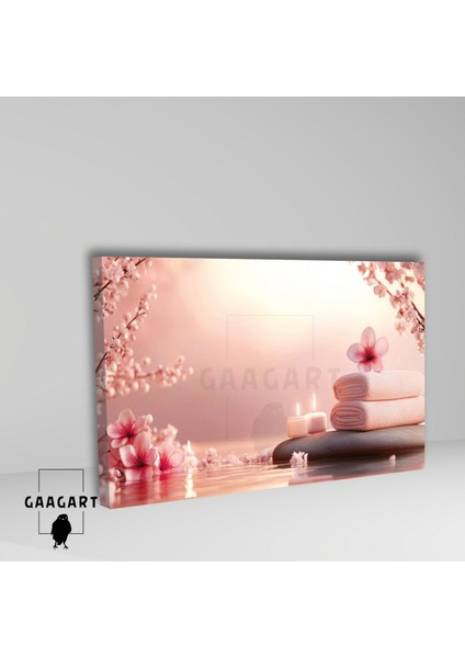 Tekli Yatay Kanvas Duvar Tablosu Spa Merkezi Kiraz Çiçekleri ve Mum fiyatları