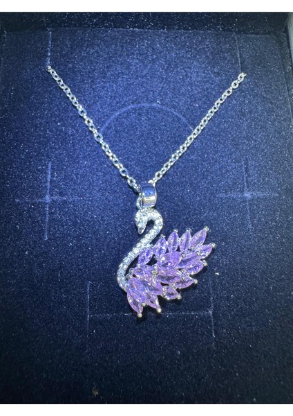 Özel Işıklı Kutuda Pembe Kuğu Kolye Kararmaz Çelik Kuğu Kolye Sevgiliye Hediye Kolye Işıklı Kutuda modelleri