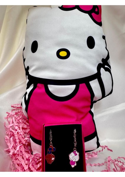 Spider Man Hello Kitty Sevgili Kolye Seti ve Hello Kitty Yastık Sevgiliye ve Best Friends Hediye Set