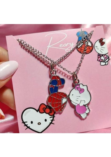 Spider Man Hello Kitty Sevgili Kolye Seti ve Hello Kitty Yastık Sevgiliye ve Best Friends Hediye Set fiyatları