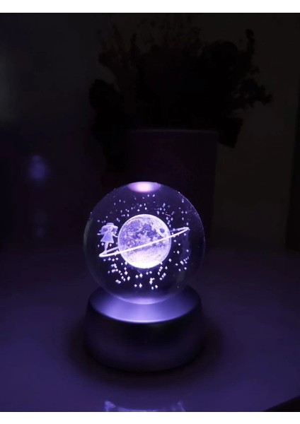 Renk Değiştiren Çok Renkli Satürn Küre Sevgili Anne Arkadaşa Hediye 3D Işıklı Ledli Cam Küre