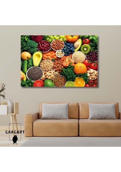 Tekli Yatay Kanvas Duvar Tablosu Avakado ve Sebzeler Diyetisyen