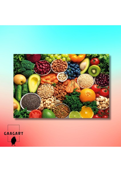 Tekli Yatay Kanvas Duvar Tablosu Avakado ve Sebzeler Diyetisyen modelleri
