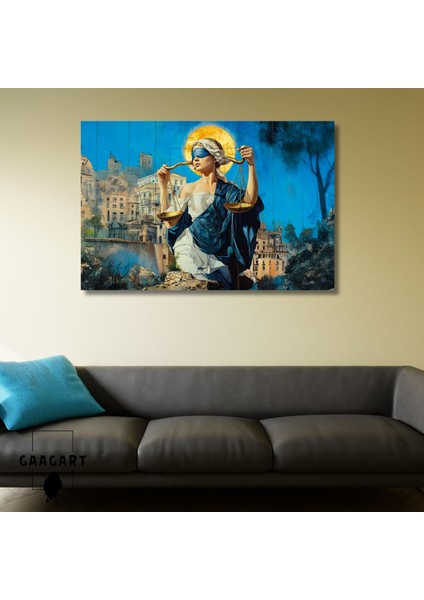 Tekli Yatay Kanvas Duvar Tablosu Mavi Adalet Tanrıçası