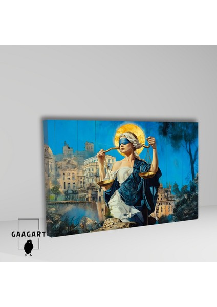 Tekli Yatay Kanvas Duvar Tablosu Mavi Adalet Tanrıçası fiyatları