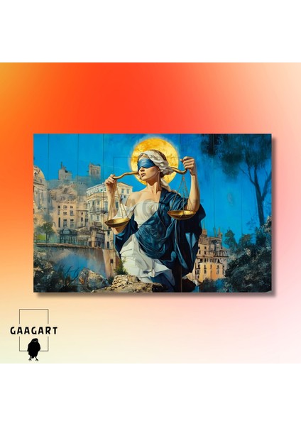 Tekli Yatay Kanvas Duvar Tablosu Mavi Adalet Tanrıçası modelleri