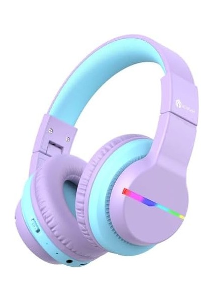 LED Işıklı Güvenli Ses Sınırlı 85 Saat Oynatma Süreli Bluetooth Çocuk Kulaklığı Lila Mavi modelleri