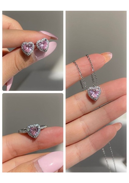 LED Işıklı Solmayan Sonsuzluk Gülü ve Pembe Taş Kararmaz Çelik Kolye Yüzük Küpe Seti modelleri