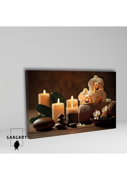 Tekli Yatay Kanvas Duvar Tablosu Spa Orkide ve Mum fiyatları