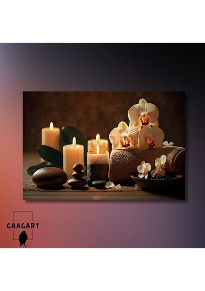 Tekli Yatay Kanvas Duvar Tablosu Spa Orkide ve Mum modelleri
