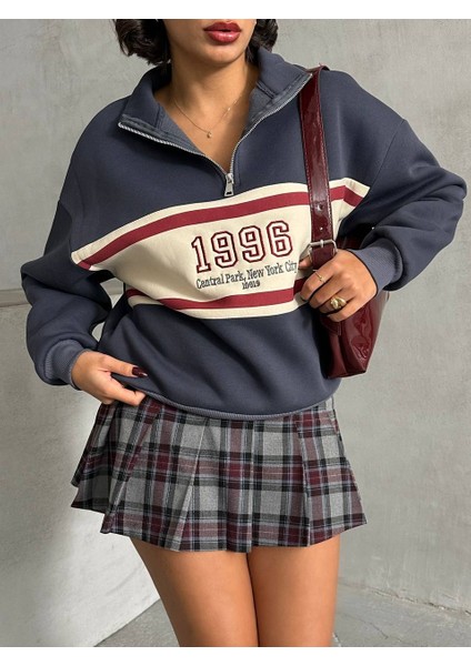 Kadın Fermuarlı Dik Yaka 1996 Retro 3 Iplik Şardonlu Sweatshirt fiyatları