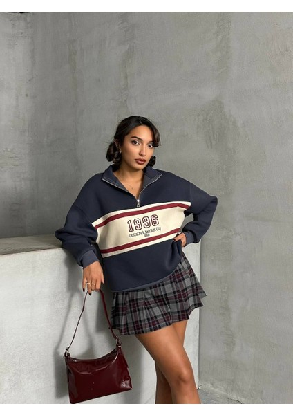 Kadın Fermuarlı Dik Yaka 1996 Retro 3 Iplik Şardonlu Sweatshirt modelleri