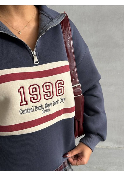 Kadın Fermuarlı Dik Yaka 1996 Retro 3 Iplik Şardonlu Sweatshirt fırsatları