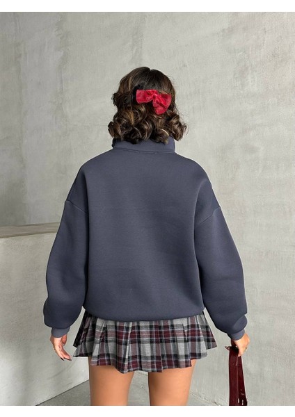 Kadın Fermuarlı Dik Yaka 1996 Retro 3 Iplik Şardonlu Sweatshirt indirimleri