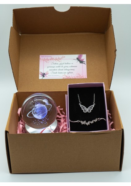 3D Satürn Kız Renk Değiştiren Küre ve Çelik Kelebek Kolye ve Bileklik Seti Sevgili Günü Yıldönümü fiyatları