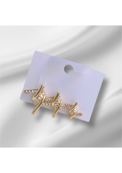 Çelik Sarmaşık Detaylı 3 Lü Küpe