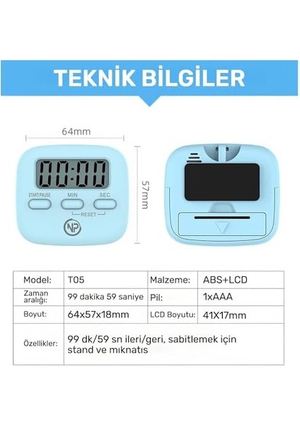 NPT05M Mutfak,ders,yemek Için 99:59DK Dijital Alarm Kronometre,pomodoro Öğrenci Motivasyon Saati modelleri