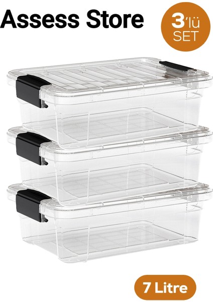 3 Adet 7 Litre Kilitli Saklama ve Erzak Kutusu Uzun Ömürlü