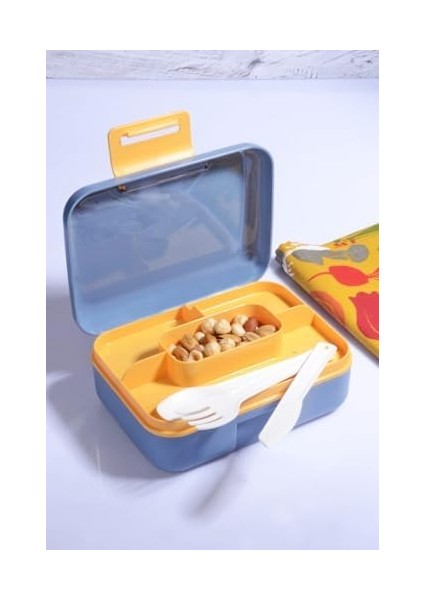 Diyarı Kendinden Kaşık ve Çatallı 5 Bölmeli 2 Katlı Beslenme Kutusu (Gri) fiyatları