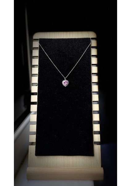 Kararmaz Çelik Pembe Kalp Detaylı Gümüş Pandara Kolye