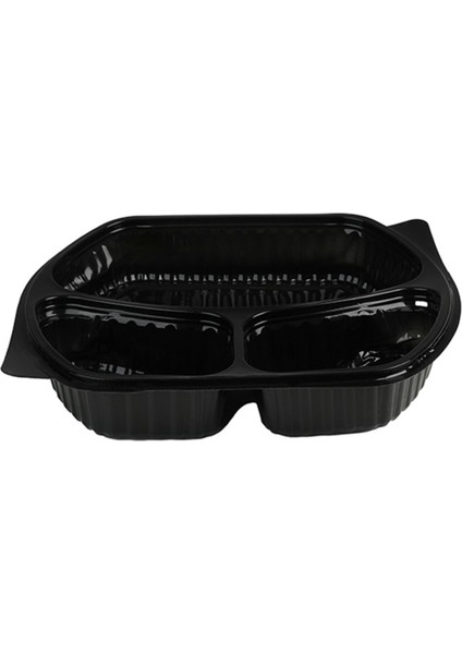 Termoform 3 Gözlü Yemek Kabı + Kapak - 200 Adet (Mikro Dalga'da Kullanılabilir) fırsatları