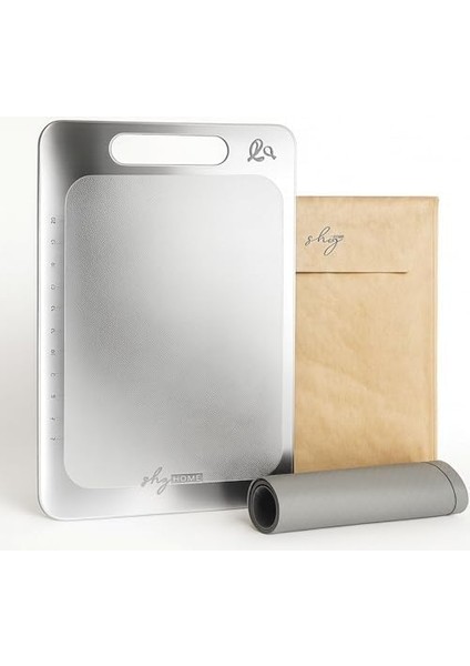 Home Özel Tasarımlı 304 Paslanmaz Çelik Kesme Tahtası 3lü Set (Saklama Kılıfı, Kesme Tahtası ve Silikon Kaydırmaz Mat)1,5 mm Kalınlık, 23 x 34 cm Yıkanabilir, Gıda Temasına Uygun, Hijyenik fiyatları