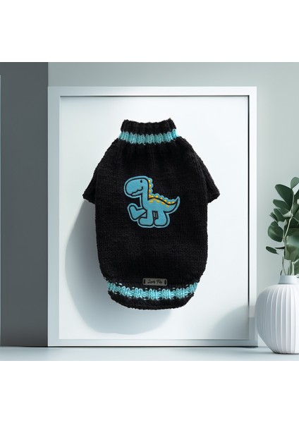 Kedi ve Köpek Için Dinazorlu Siyah Kazak