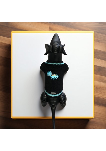 Kedi ve Köpek Için Dinazorlu Siyah Kazak