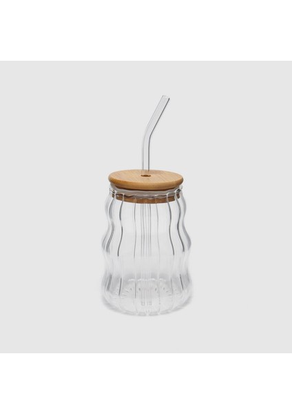 500ML Bambu Kapaklı Cam Bardak, Cam Pipetli Silikon Kapak Contalı Desenli Sıcak Soğuk Içecekler Kahve Meyve Suları ve Çayları Için Şık Ergonamik Tasarım