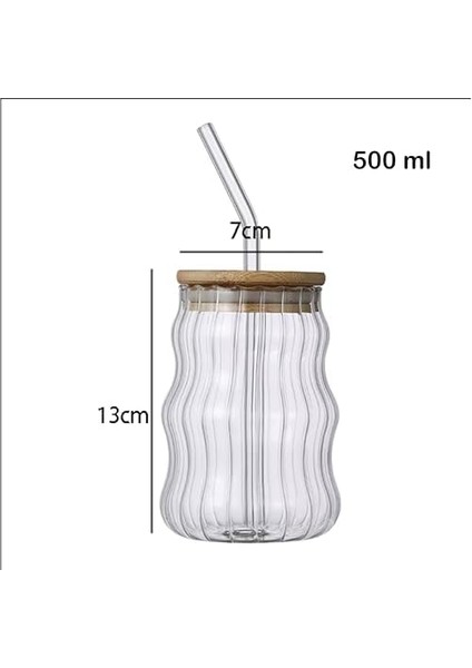 500ML Bambu Kapaklı Cam Bardak, Cam Pipetli Silikon Kapak Contalı Desenli Sıcak Soğuk Içecekler Kahve Meyve Suları ve Çayları Için Şık Ergonamik Tasarım fiyatları