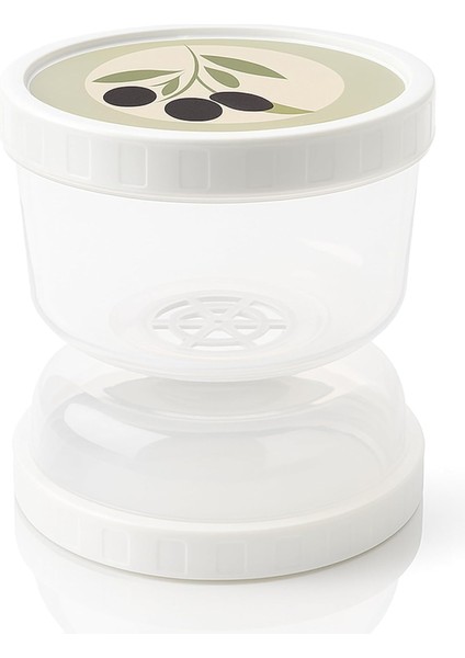 Life Kum Saati Tasarımlı Süzgeçli Saklama Kabı - Zeytin, Turşu, Mısır Için Akıllı Tasarım (Beyaz)