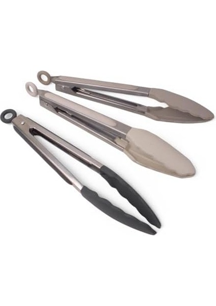 Mutfak Maşası Yemek Izgara Salata Barbekü Kızartma Maşası, Isıya Dayanıklı Paslanmaz Çelik Saplı Silikon Yemek Maşası 3 Renk Seçeneği (Gri-Krem-Bej) (Gri) modelleri