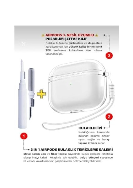3. Nesil ile Uyumlu 3in1 Temizleme Aparatlı Tasarım Kalın Silikon Koruyucu Kılıf - ŞEFFAF3IN1 modelleri