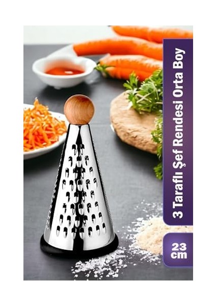 Ahşap Topuz Tutuculu 3 Taraflı Paslanmaz Çelik Lüks Şef Rendesi Orta Boy 26 * 13 Cm, Paslanmaz Çelik Rende modelleri